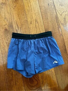 Athletic Running Split Shorts - Blue with Black Waistband